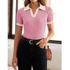 imageZESICA Womens Short Sleeve V Neck T Shirts 2025 Summer Ribbed Knit Slim Fitted Basic Solid Color Tee TopsPink