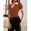 imageZESICA Womens Short Sleeve V Neck T Shirts 2025 Summer Ribbed Knit Slim Fitted Basic Solid Color Tee TopsRust