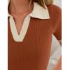 imageZESICA Womens Short Sleeve V Neck T Shirts 2025 Summer Ribbed Knit Slim Fitted Basic Solid Color Tee TopsRust