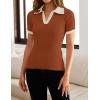 imageZESICA Womens Short Sleeve V Neck T Shirts 2025 Summer Ribbed Knit Slim Fitted Basic Solid Color Tee TopsRust