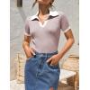 imageZESICA Womens Short Sleeve V Neck T Shirts 2025 Summer Ribbed Knit Slim Fitted Basic Solid Color Tee TopsTaro