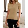 imageZESICA Womens Short Sleeve V Neck T Shirts 2025 Summer Ribbed Knit Slim Fitted Basic Solid Color Tee TopsToffee