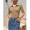imageZESICA Womens Short Sleeve V Neck T Shirts 2025 Summer Ribbed Knit Slim Fitted Basic Solid Color Tee TopsToffee