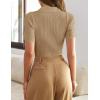 imageZESICA Womens Short Sleeve V Neck T Shirts 2025 Summer Ribbed Knit Slim Fitted Basic Solid Color Tee TopsToffee