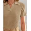 imageZESICA Womens Short Sleeve V Neck T Shirts 2025 Summer Ribbed Knit Slim Fitted Basic Solid Color Tee TopsToffee