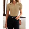 imageZESICA Womens Short Sleeve V Neck T Shirts 2025 Summer Ribbed Knit Slim Fitted Basic Solid Color Tee TopsToffee