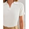 imageZESICA Womens Short Sleeve V Neck T Shirts 2025 Summer Ribbed Knit Slim Fitted Basic Solid Color Tee TopsWhite