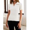 imageZESICA Womens Short Sleeve V Neck T Shirts 2025 Summer Ribbed Knit Slim Fitted Basic Solid Color Tee TopsWhite