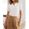 imageZESICA Womens Short Sleeve V Neck T Shirts 2025 Summer Ribbed Knit Slim Fitted Basic Solid Color Tee TopsWhite