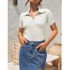 imageZESICA Womens Short Sleeve V Neck T Shirts 2025 Summer Ribbed Knit Slim Fitted Basic Solid Color Tee TopsWhite