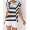 imageZESICA Womens Summer Cap Sleeve Crewneck Tops Casual Loose Striped TShirts Basic TeesBlack