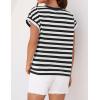 imageZESICA Womens Summer Cap Sleeve Crewneck Tops Casual Loose Striped TShirts Basic TeesBlack