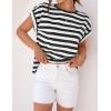 imageZESICA Womens Summer Cap Sleeve Crewneck Tops Casual Loose Striped TShirts Basic TeesBlack