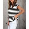 imageZESICA Womens Summer Cap Sleeve Crewneck Tops Casual Loose Striped TShirts Basic TeesBlack