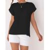 imageZESICA Womens Summer Cap Sleeve Crewneck Tops Casual Loose Striped TShirts Basic TeesDarkblack
