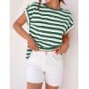 imageZESICA Womens Summer Cap Sleeve Crewneck Tops Casual Loose Striped TShirts Basic TeesGreen