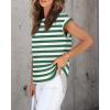 imageZESICA Womens Summer Cap Sleeve Crewneck Tops Casual Loose Striped TShirts Basic TeesGreen