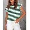 imageZESICA Womens Summer Cap Sleeve Crewneck Tops Casual Loose Striped TShirts Basic TeesGreen