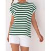 imageZESICA Womens Summer Cap Sleeve Crewneck Tops Casual Loose Striped TShirts Basic TeesGreen