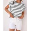 imageZESICA Womens Summer Cap Sleeve Crewneck Tops Casual Loose Striped TShirts Basic TeesGrey