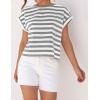imageZESICA Womens Summer Cap Sleeve Crewneck Tops Casual Loose Striped TShirts Basic TeesGrey
