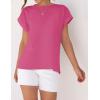 imageZESICA Womens Summer Cap Sleeve Crewneck Tops Casual Loose Striped TShirts Basic TeesHotpink