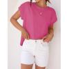 imageZESICA Womens Summer Cap Sleeve Crewneck Tops Casual Loose Striped TShirts Basic TeesHotpink
