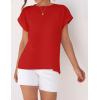 imageZESICA Womens Summer Cap Sleeve Crewneck Tops Casual Loose Striped TShirts Basic TeesRed