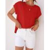 imageZESICA Womens Summer Cap Sleeve Crewneck Tops Casual Loose Striped TShirts Basic TeesRed