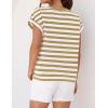imageZESICA Womens Summer Cap Sleeve Crewneck Tops Casual Loose Striped TShirts Basic TeesToffee