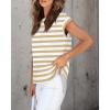 imageZESICA Womens Summer Cap Sleeve Crewneck Tops Casual Loose Striped TShirts Basic TeesToffee