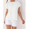 imageZESICA Womens Summer Cap Sleeve Crewneck Tops Casual Loose Striped TShirts Basic TeesWhite