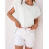 imageZESICA Womens Summer Cap Sleeve Crewneck Tops Casual Loose Striped TShirts Basic TeesWhite