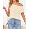 imageZESICA Womens Summer Off The Shoulder Knit Tops 2025 Casual Short Sleeve Oversized ShirtApricot