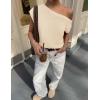 imageZESICA Womens Summer Off The Shoulder Knit Tops 2025 Casual Short Sleeve Oversized ShirtApricot