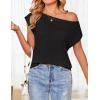 imageZESICA Womens Summer Off The Shoulder Knit Tops 2025 Casual Short Sleeve Oversized ShirtBlack