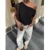 imageZESICA Womens Summer Off The Shoulder Knit Tops 2025 Casual Short Sleeve Oversized ShirtBlack
