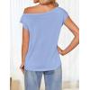 imageZESICA Womens Summer Off The Shoulder Knit Tops 2025 Casual Short Sleeve Oversized ShirtBlue