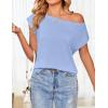 imageZESICA Womens Summer Off The Shoulder Knit Tops 2025 Casual Short Sleeve Oversized ShirtBlue