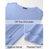imageZESICA Womens Summer Off The Shoulder Knit Tops 2025 Casual Short Sleeve Oversized ShirtBlue