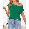imageZESICA Womens Summer Off The Shoulder Knit Tops 2025 Casual Short Sleeve Oversized ShirtGreen