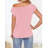 imageZESICA Womens Summer Off The Shoulder Knit Tops 2025 Casual Short Sleeve Oversized ShirtPink