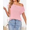 imageZESICA Womens Summer Off The Shoulder Knit Tops 2025 Casual Short Sleeve Oversized ShirtPink