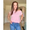 imageZESICA Womens Summer Off The Shoulder Knit Tops 2025 Casual Short Sleeve Oversized ShirtPink