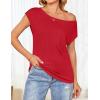 imageZESICA Womens Summer Off The Shoulder Knit Tops 2025 Casual Short Sleeve Oversized ShirtRed