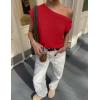 imageZESICA Womens Summer Off The Shoulder Knit Tops 2025 Casual Short Sleeve Oversized ShirtRed