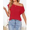 imageZESICA Womens Summer Off The Shoulder Knit Tops 2025 Casual Short Sleeve Oversized ShirtRed