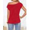 imageZESICA Womens Summer Off The Shoulder Knit Tops 2025 Casual Short Sleeve Oversized ShirtRed