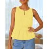 imageZESICA Womens Summer Sleeveless Tank Tops Crewneck Tie Front Loose Flowy Ruffle Peplum Babydoll BlousesYellow