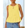 imageZESICA Womens Summer Sleeveless Tank Tops Crewneck Tie Front Loose Flowy Ruffle Peplum Babydoll BlousesYellow